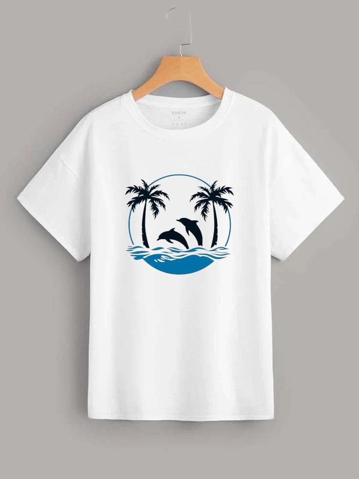 Whale with nature white tshirt