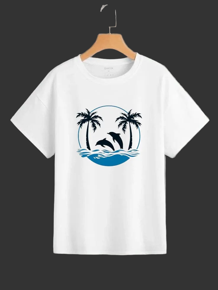 Whale with nature white tshirt