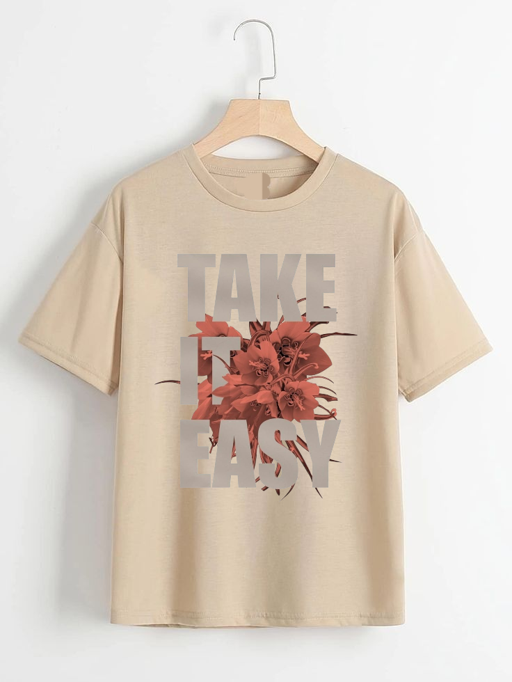 Take It Easy Beige T-Shirts